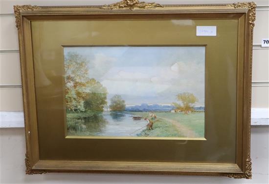 David Bates (1840-1921), watercolour, Clearing the Mill Pool, Thatcham, signed, 26 x 37cm
